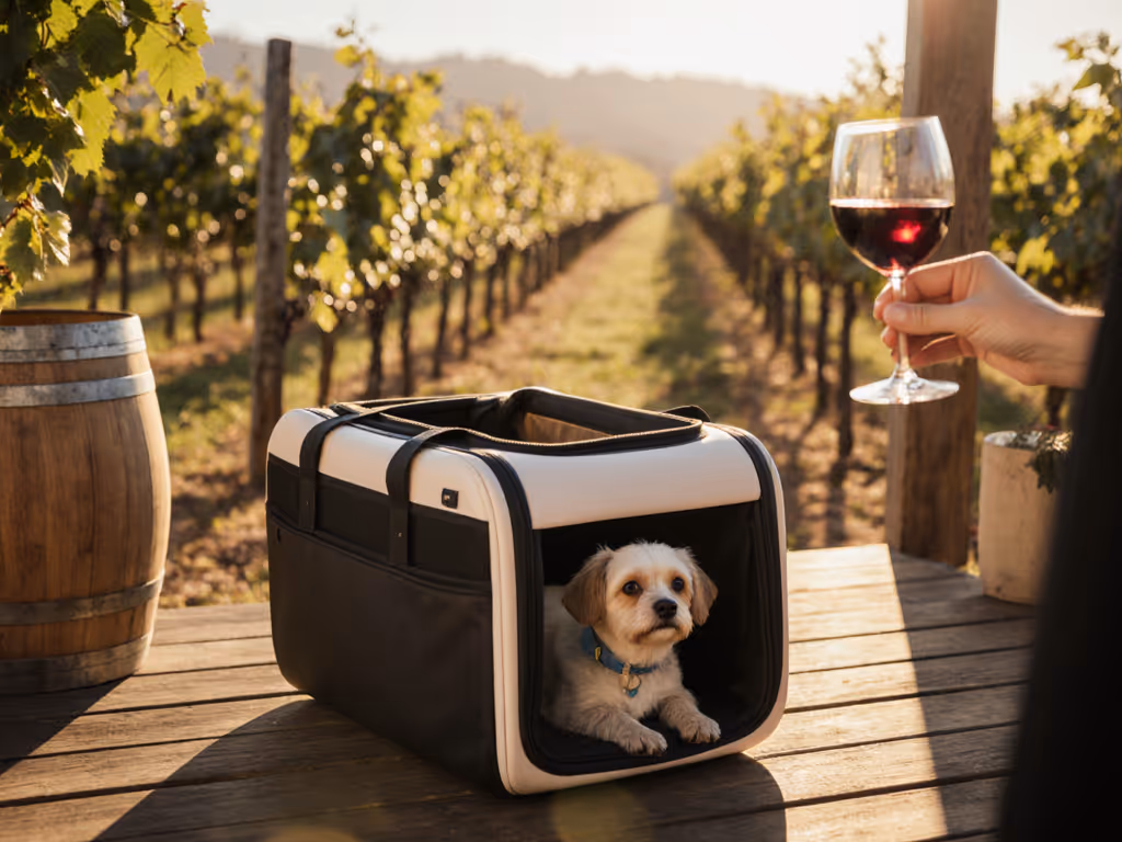dog_in_carrier_at_winery_patio_with_owner_tasting_wine