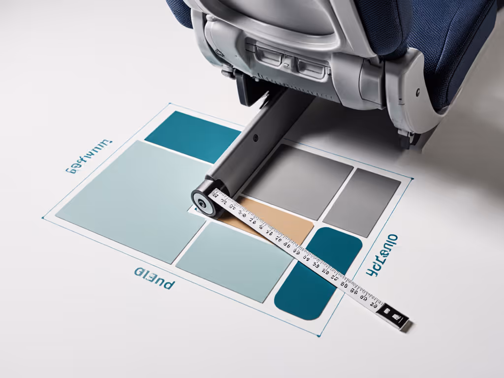 pet carrier measurement demonstration showing ruler against airplane underseat space